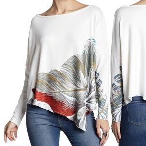 New Go Couture Printed Asymmetrical Hem Dolman Sweater.